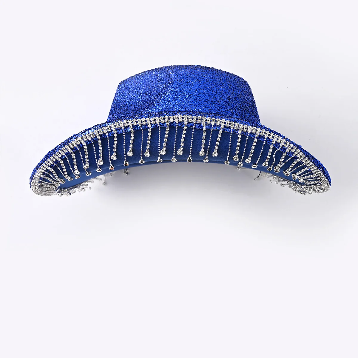 8933 Blue Cowboy Hat With Fringe, Fringe Hat For Women- Glitter Cowboy Hat Light Blue Cowgirl Hat With Rhinestone and Boa, Nashville  main image 3