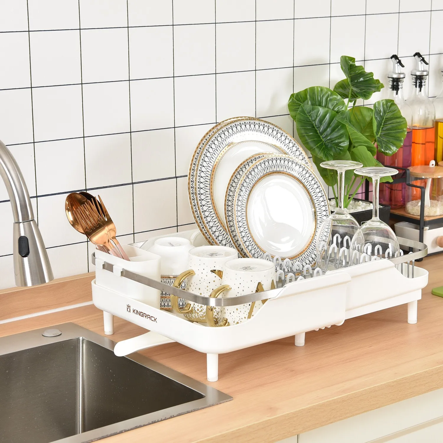 White Disk Rack Wireking 304 Stainless Steel Dish Rack Large Expandable Dish Drainer ...