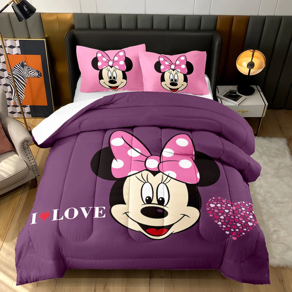 Purple Cartoon Mouse 3d Printed Polyester Quilt Boy Girl Double Bed ...