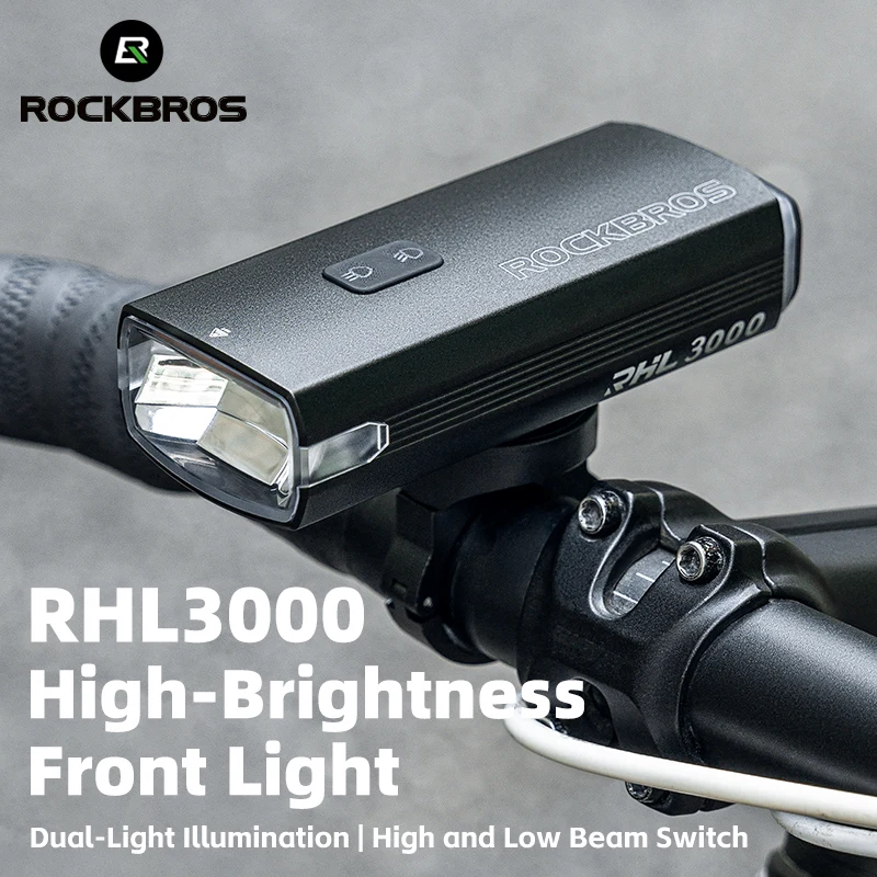 Luce Anteriore Bici LED ROCKBROS 3000mAh, Ricaricabile USB, Alluminio, Nera