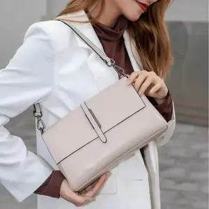 A-41 Women's Custom Fashion Cowhide Shoulder Bag Litchi Pattern Small Square Crossbody Design Waterproof Closure for Autumn