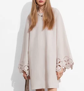 2026 Women's Luxury Fashion Hollow Linen Blend Round Neck Tie Backless Embroidery Wide Sleeves Mini Dress