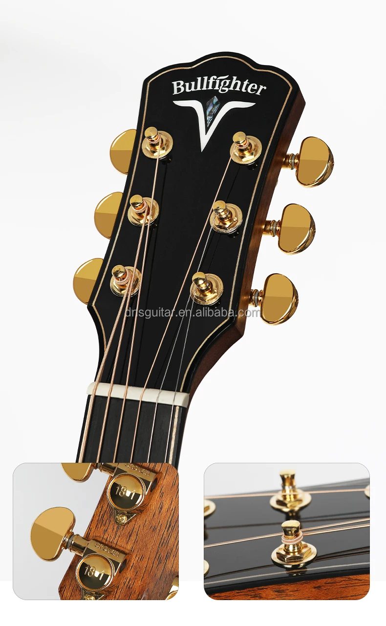 OEM Sitka-Fichtenholz Massivholz-Akustikgitarre Handgefertigte Einlegearbeit Perlmutt-Ebenholz-Griffbrett Gitarre Akustikgitarre Vollmassive Gitarre Mit Tasche – Detail 3