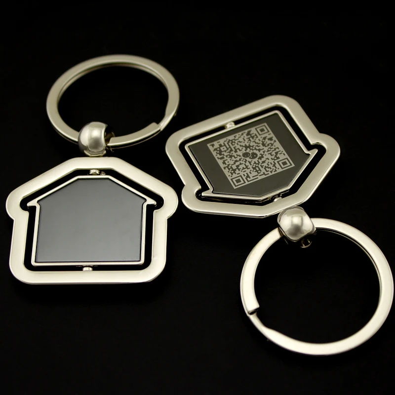 Real Estate Advertising Keychains Rotate House Shape Key Chain With Engrave Printing Logo