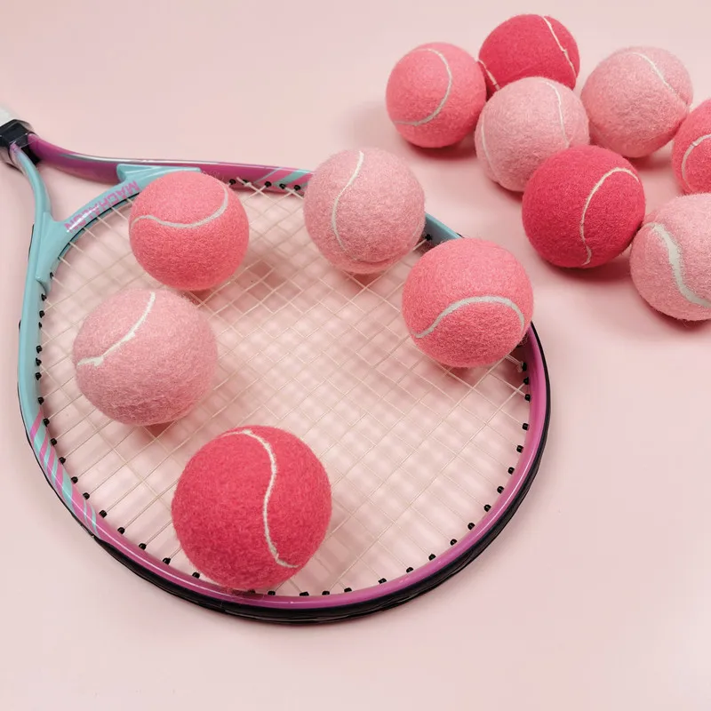 12 Piece Pack Cheap Pink Tennis Balls Polyester Felt Red Tennis Balls