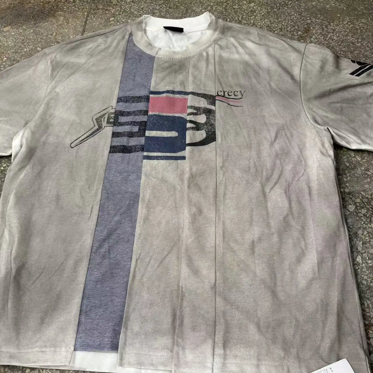 Custom Splatter Paint Vintage Color Blocked Tee Oversized 100% Cotton T-shirt Boxy Cropped Cut and Sew Panel Men's t Shirt gallery 2
