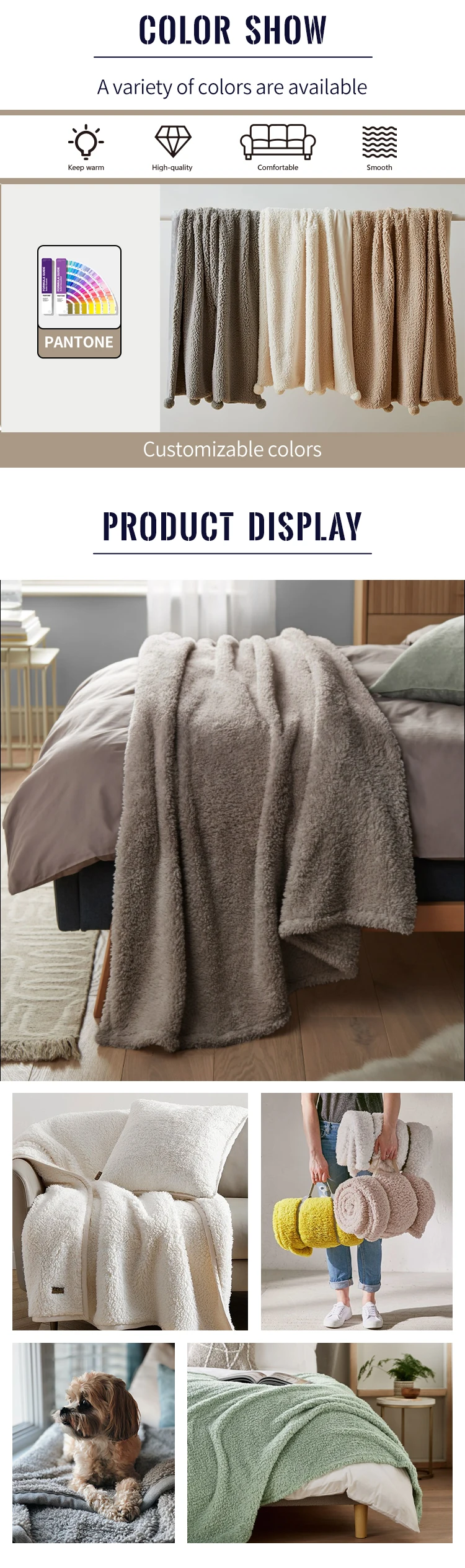 Winter Blankets Solid Color King Size Striped Pattern Mink Fleece Plush