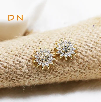 Dina 2021 Fashion Korean 14K Gold Plated Zircon Sun Flower Stud Earrings Charms Earrings Personalized Jewelry Women