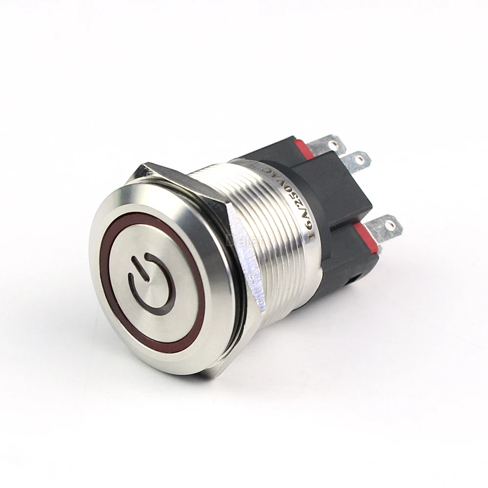 Heavy Duty Red LED Push Button Switches 22MM SPDT Latching Flat Button 6 Pin Push Button Switch for Automotive Car Boat
