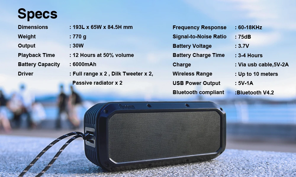 Divoom Voombox Power Portable Bluetooth Speaker Wireless Speaker TWS 30w Heavy bass NFC 10m with 6000 mAh and IPX5 Waterproof - ANKUX.COM