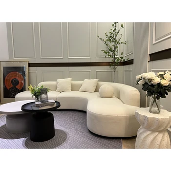 Custom Scandinavian Modern White  Couch Luxury Living Room Sectional Modular Velvet Boucle Curved Sofa Cloud Sofa For Home