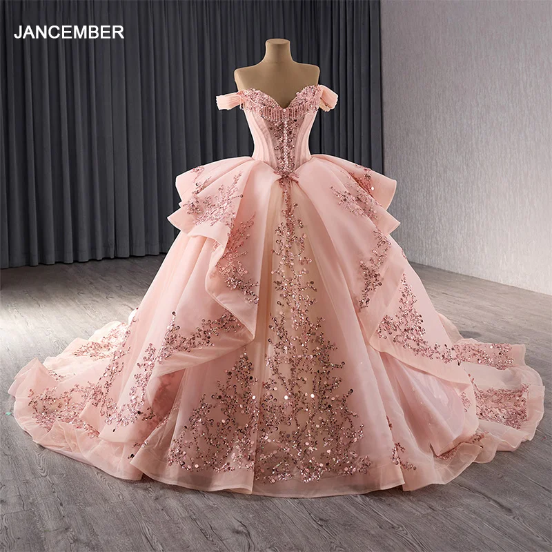 Wholesale Blush Pink Quinceanera Dresses Ruffles Plus ize Formal Party Prom Evening Gowns,1 Piece