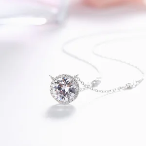 Daily Wear Simple Fashion Design 925 Sterling Silver Necklaces 3A Big White Crystal Stone Necklace