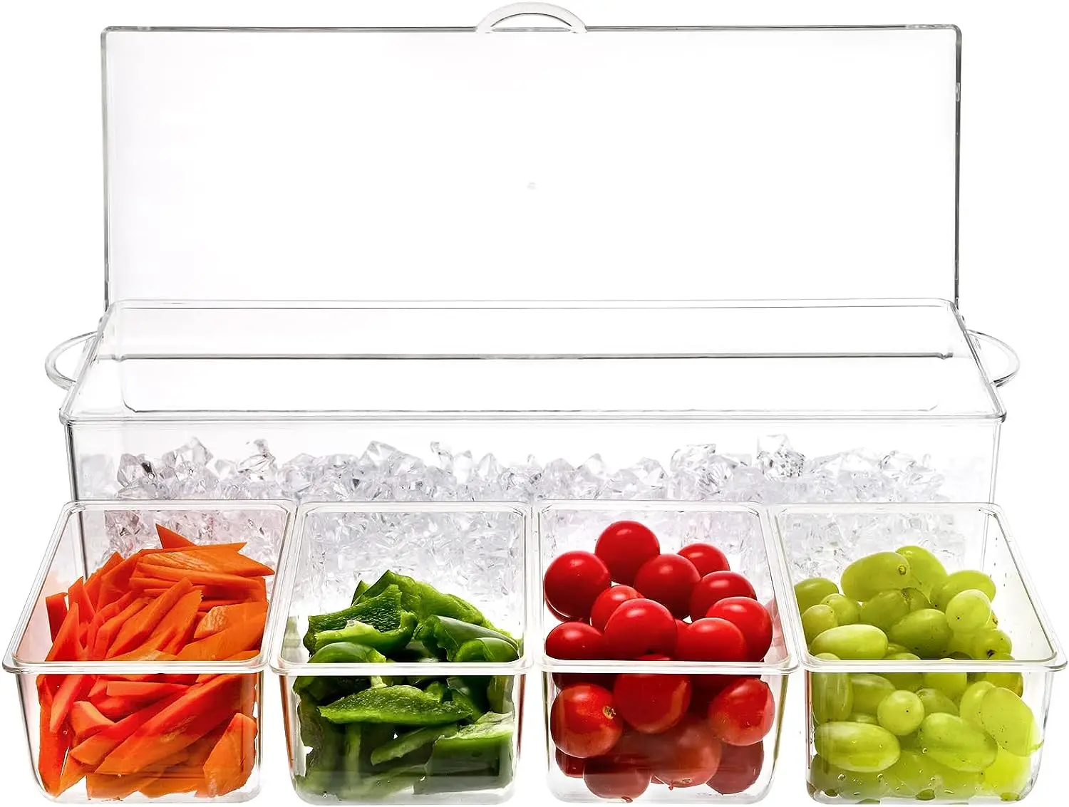 NewHome "Ice Chilled Condiment Caddy With 5 Removable Containers, Lids, Tongs & Sporks For Serving & Storage" White