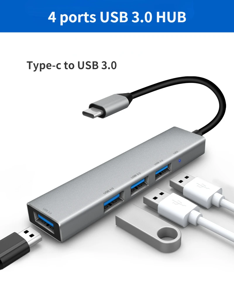 OEM Aluminum Alloy Type-c Usb c 3.0 Multiport 4-port 2 Usb 3.0 Hub