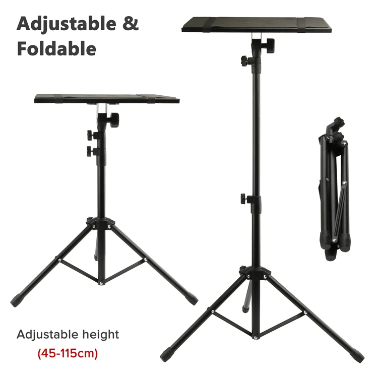 Adjustable Portable Notebook Computer Tripod Stand with New Foldable DJ Equipment Floor Stand Includes Laptop Projector Mounts