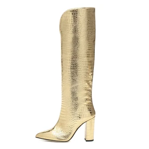 China Factory Handmade Wholesale Quality Fashion Chunky Heel Large Size Knee High Boots