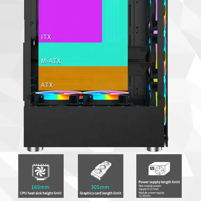 Hot Sell Oem case Gaming Computer Tempered Glass Wtih Argb Fans Pc case Full Tower 850w Power Supply Make in China