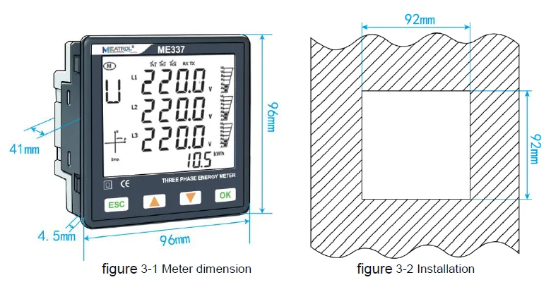 ME337 Smart Digital Power Meter Top Chip Stable Function Panel Mounted Visual Meter Current Voltage 3 Phase RS485 Communication