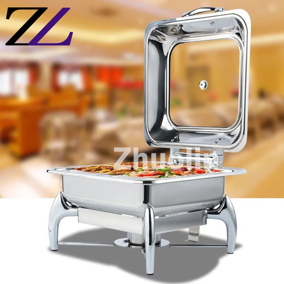 Cheap Buffet Chauffant Pour Resto Pan Round Chauffe Plat Chaffing Dishes with Glass Lid 6l Luxury Buffet Set Stand Chafing Dish