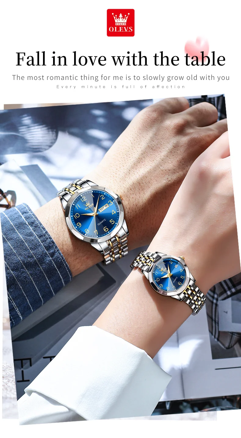 OLEVS 9970 2026 New Fashion Stainless Steel Band Lover's Watch Pair Men and Women Set Wristwatches Luxury Gifts Couple Watches