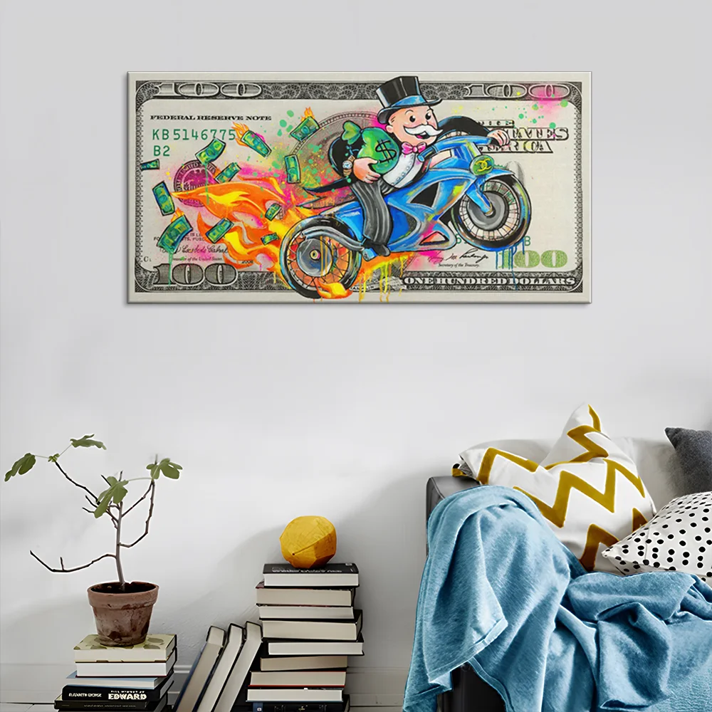 Graffiti Alec Monopoly Picture on Canvas Abstract Rich Man Colorful Art Prints 100 Dollar Bill Poster Wall Painting Home Decor