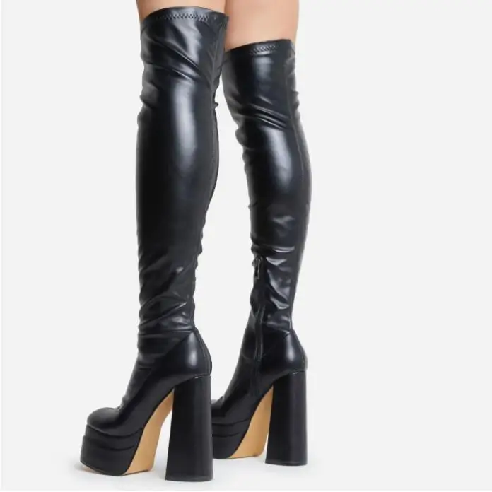 Best Night square Toe extreme Platform Block Heel Over Knee Thigh High Boot for Women and Laddies