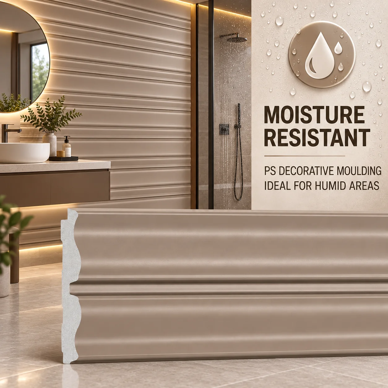 Factory Direct Waterproof PS Decorative Moulding Easy-Clean Wall Trim Baseboard for Interior Decoration