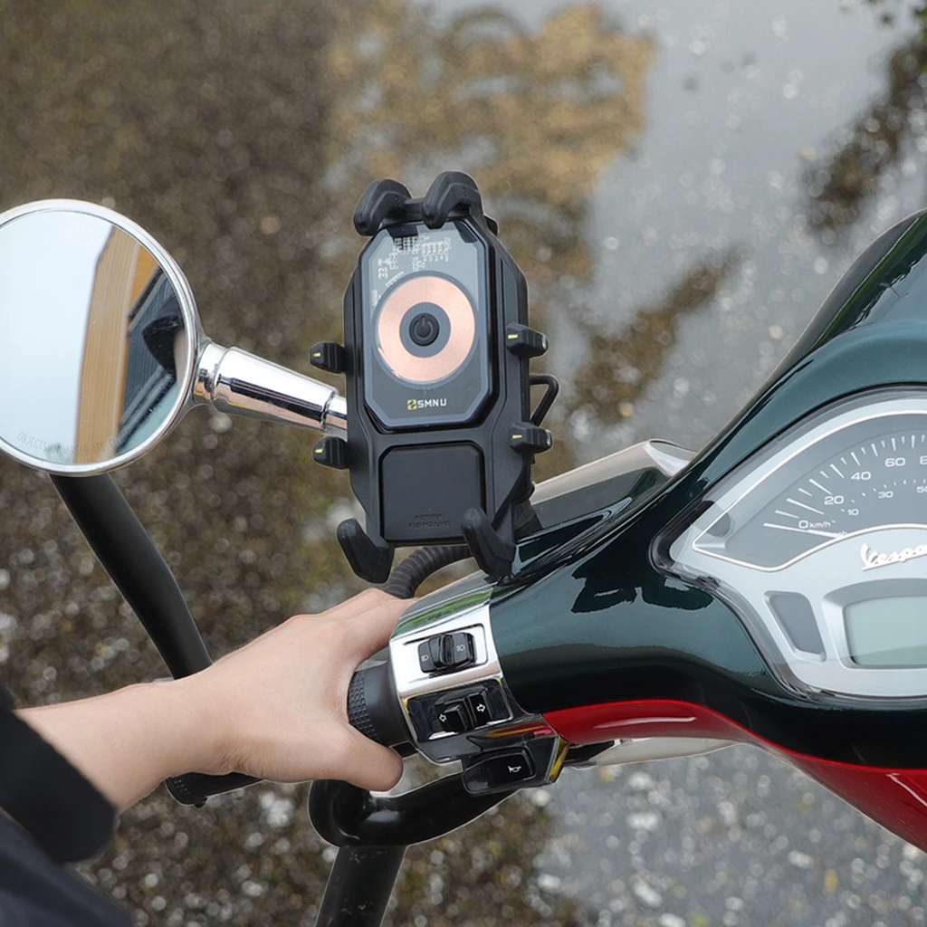 SMNU Waterproof Anti-Shock Mobile Phone Holder Wireless Charging for Cycling Scootering E-Bike Motorcycle Riding-Secure Stand