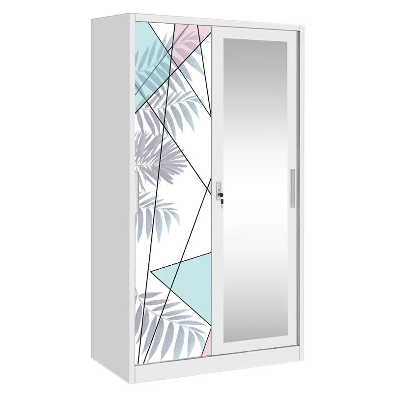 Two-Door Steel Wardrobe with Sliding Doors and Mirror for Bedroom Storage