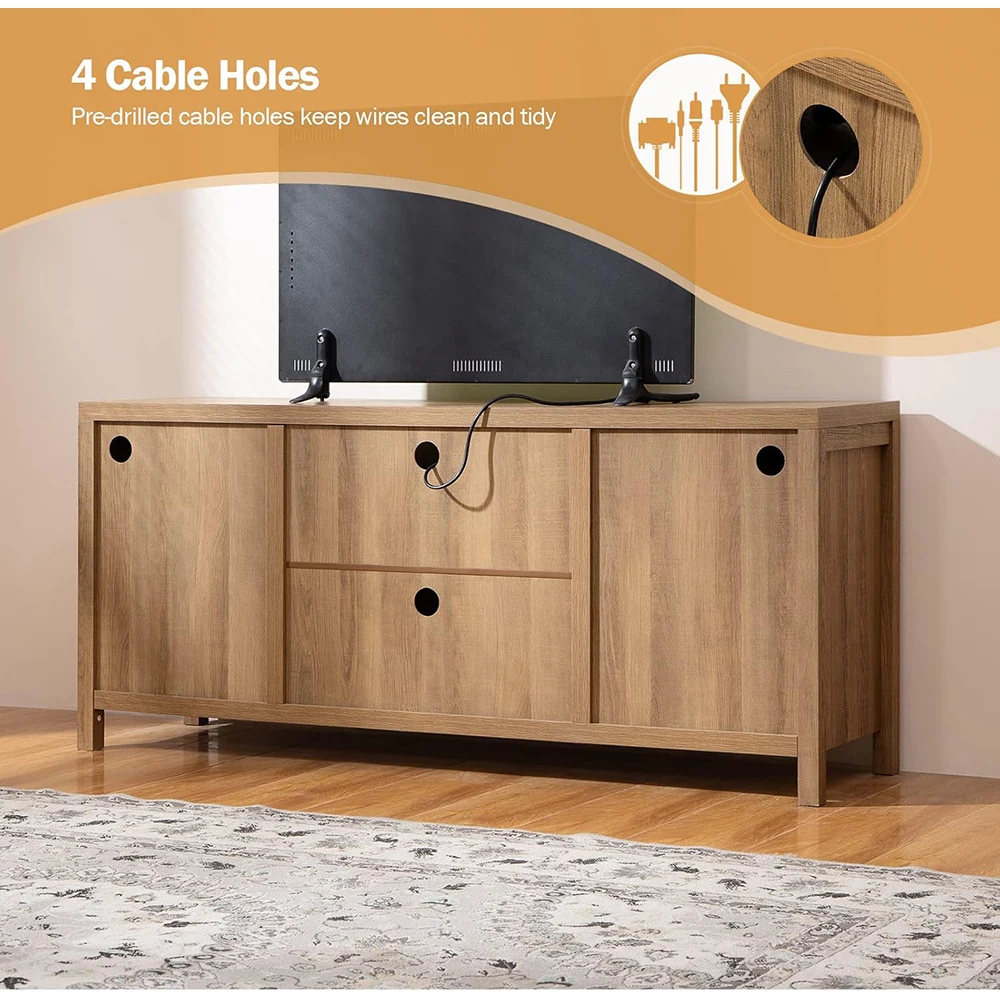 Boho Entertainment Center 59\" Media Console Rattan TV Console Cabinet Storage Shelf 26\" Tall Living Room TV Stand for TVs factory