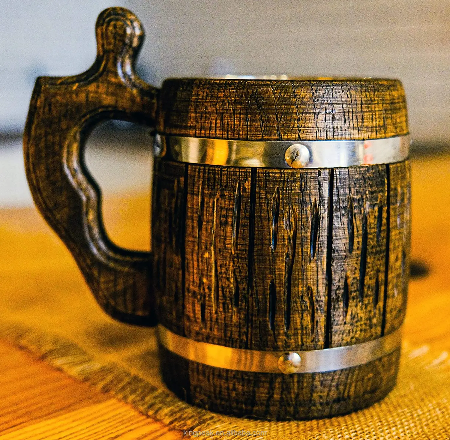 Handmade Wooden Rustic Beer Mug Real Oak Eco-friendly Wood Stainless ...