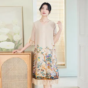 2026 Spring Summer Collection Elegant Chinese Fashion Pleated Dress Casual Style Chiffon Fabric Natural Trendy for Young Mothers