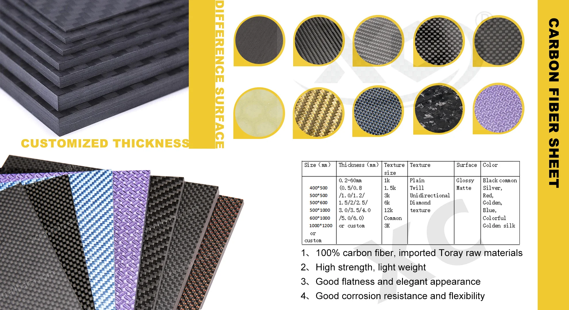 Factory High Strength Different Thickness 0.260mm Rigid Flat Carbon