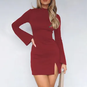 Clothing Manufacturer Winter New Women's Clothing Solid Color Long-sleeved Elegant Ladies' Dress Commuting Women's Work Dress