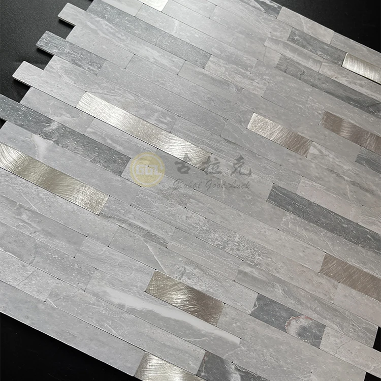 Self-Adhesive Stylish Marble Look Tile Inlay Gold Strip Aluminum Mosaic Tile for Home Decoration details