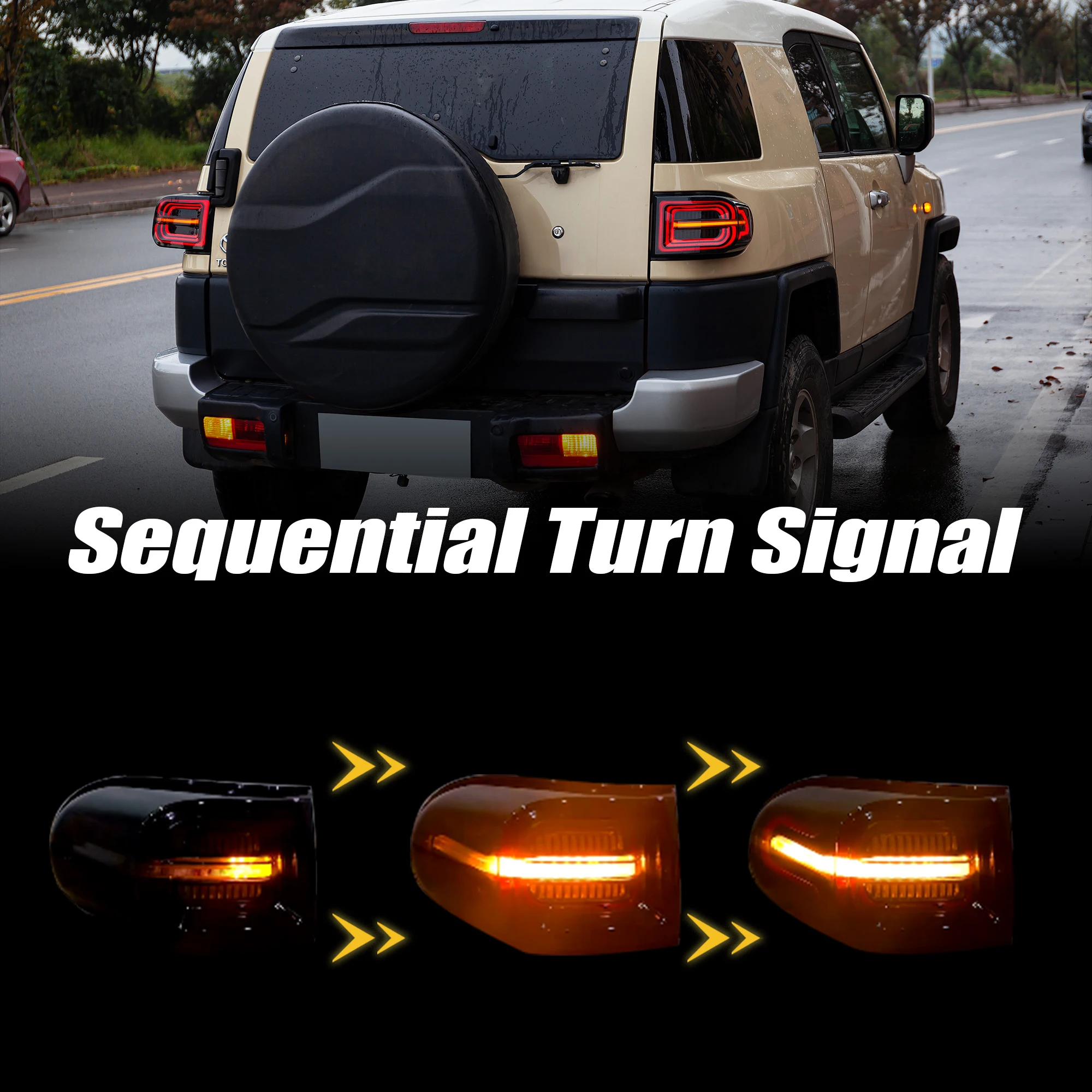 DK Motion Modified Car Led Tail Lamp Light for Toyota Fj Cruiser 2007 - 2017 With Sequential Turning Signal