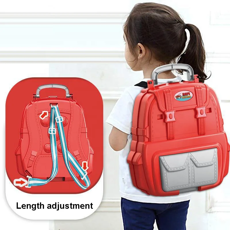 Kid Pretend Play Track Parking Lot Toy Backpack Model DIY Assembly Ramp Track Lifting Parking Garage Play Set with Alloy Vehicle