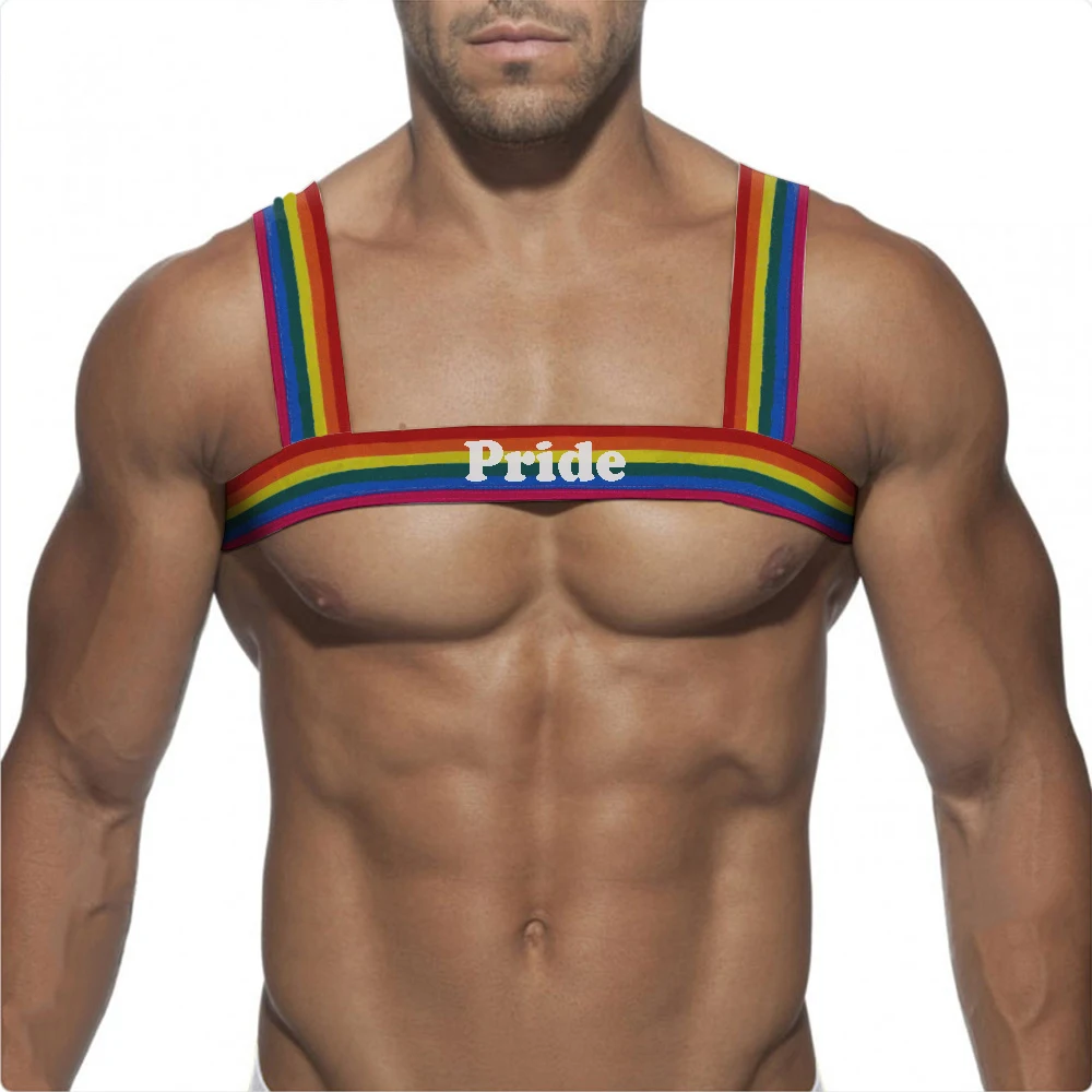 Pride Day Rainbow Harness Shoulder Strap Muscle Men's Nightclub Party Decoration Suit Straps Custom Sexy Men's Elastic Harness