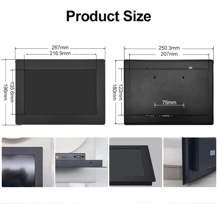 10 Inch Industrial VGA DVI Resistive square Touch Screen Metal Case TFT Display Embedded OEM ODM Industrial LCD Monitor