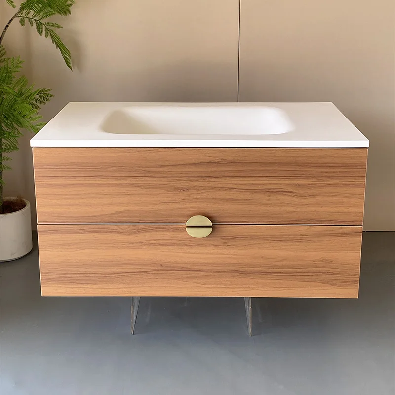 product wall mounted bathroom cabinet combination rock slab ceramic integrated basin bathroom shallow walnut washbasin-6