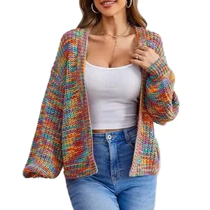 Autumn Women's Casual Cardigan Long Sleeves Gas Sensory Clash Knit Top Sweater Solid Pattern Lazy Style Fashion-Forward Design