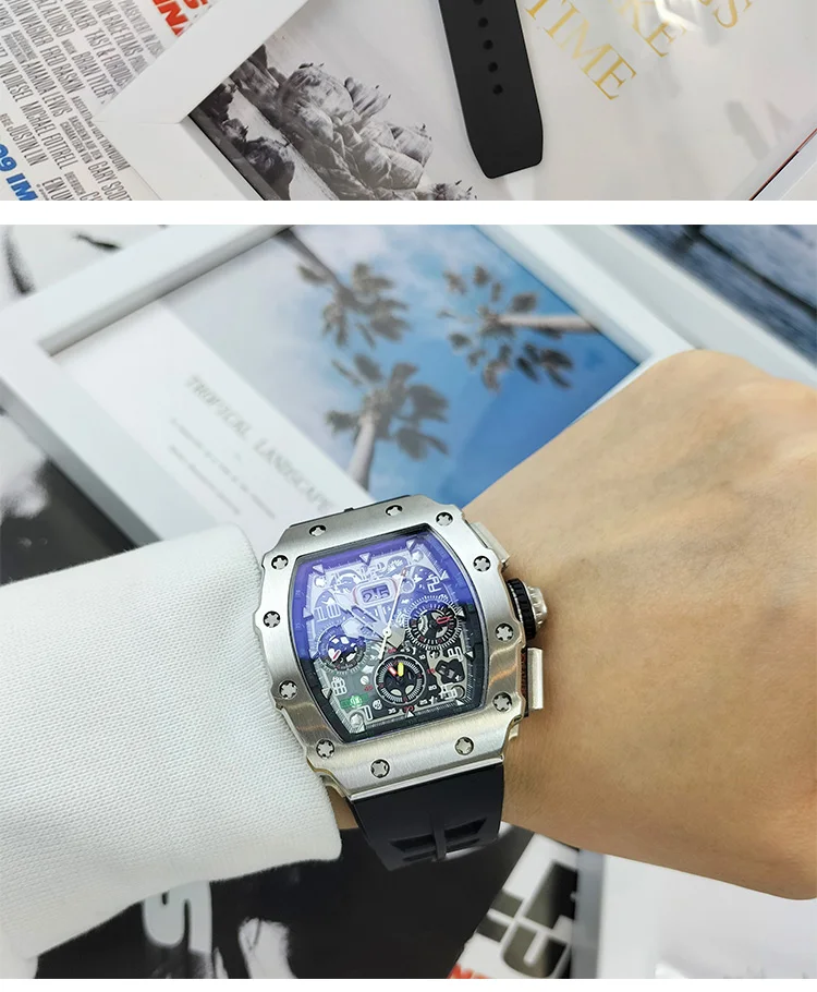 Wine Barrel Watch Men's Fashion Personality Large Dial Luminous Multifunctional Hollow