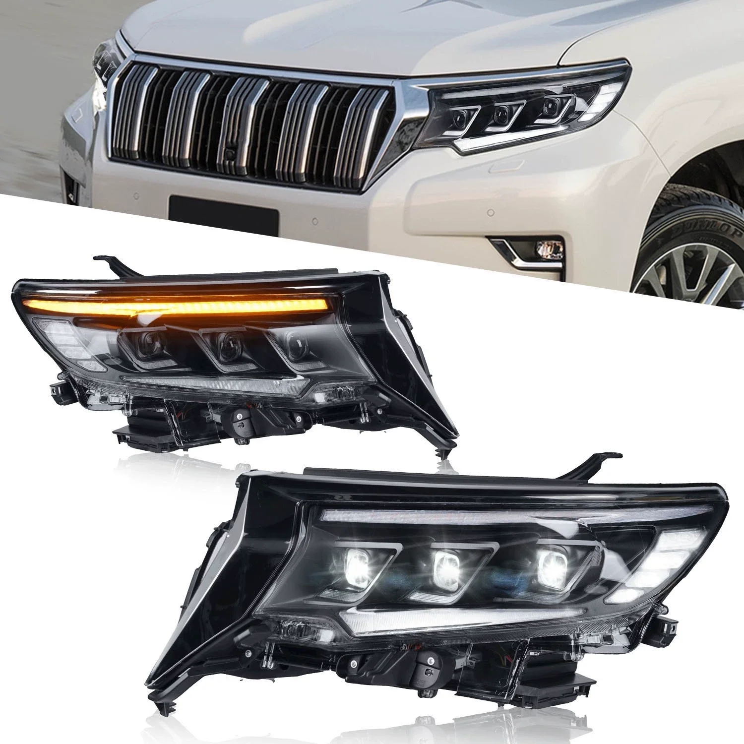 「169」トヨタプラド2018-2020 LC150 drlヘッドランプ For Toyota Land Cruiser Prado 150 LC150 LED Head Lamps 2018-2020