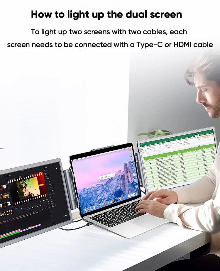 Triple Portable Monitor for Laptop - SIBOLAN 14 Inch LCD