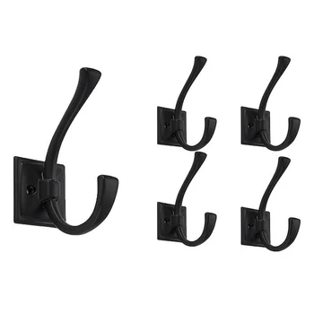 Towel Hooks Heavy Duty Black Wall Hooks Super Thick Pure Metal, Double Hole Screw Installation, Never Fall Off, Hanger For Clothes Key(3 Jet Black