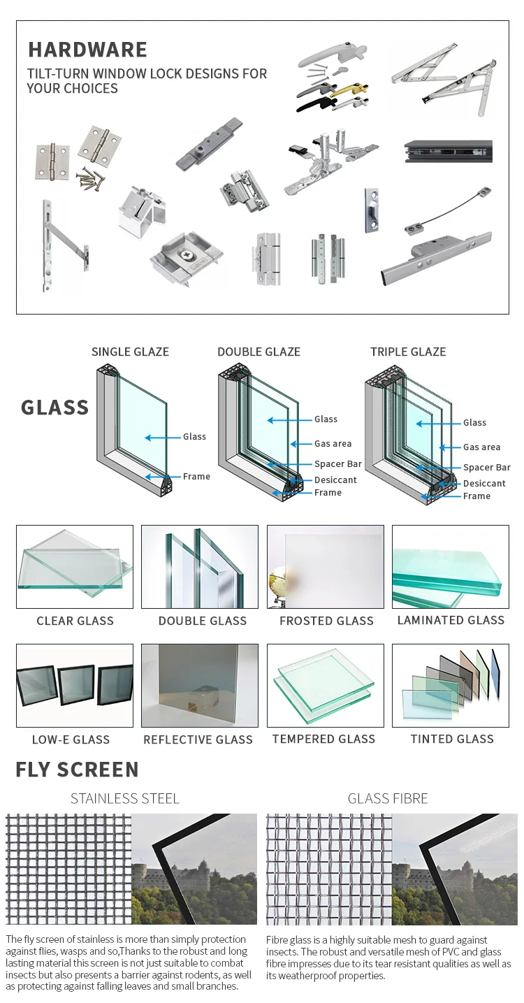 Double glazed windows and doors manufacturer aluminium tilt and turn window