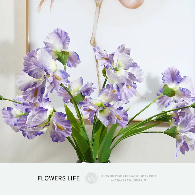 E336 Silk Artificial Iris Flowers Purple White Iris Flowers For Wedding