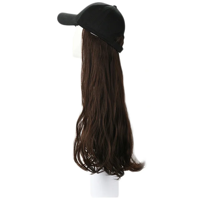 Long Wavy Synthetic Cap with Wig Baseball Hat New Product Black Brown 22  Inch None Lace Wigs Synthetic Hair+cap Straight One Bag