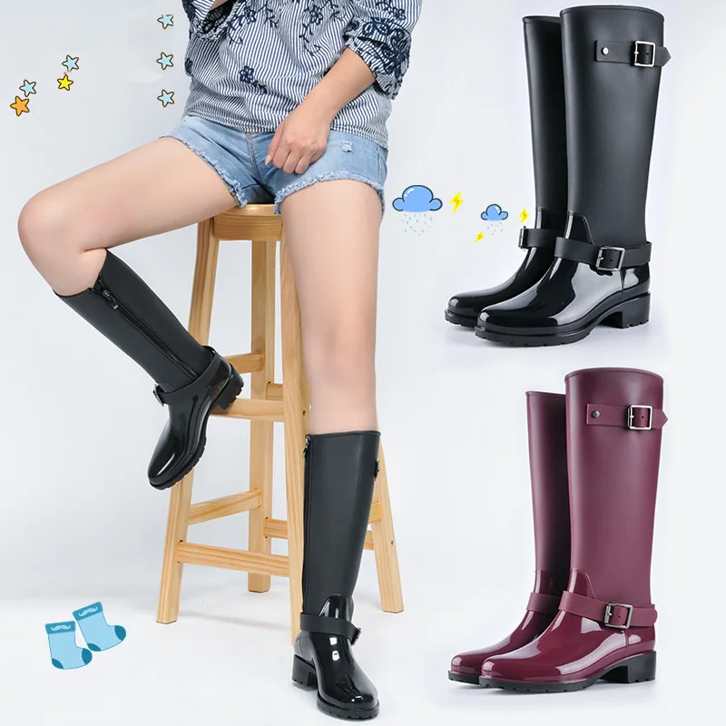Custom Rubber Gumboots Women Waterproof Thick Thin Wellington Ladies PVC Rain Boots With Zipper for Woman